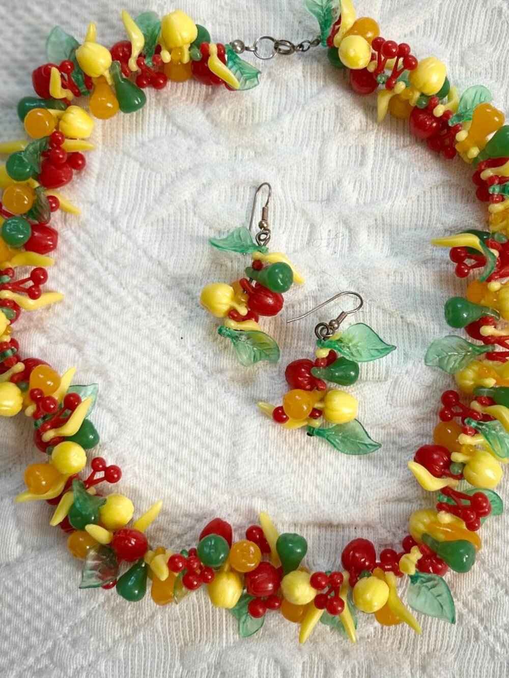 vintage Carmen Miranda style fruit salad necklace with matching earrings